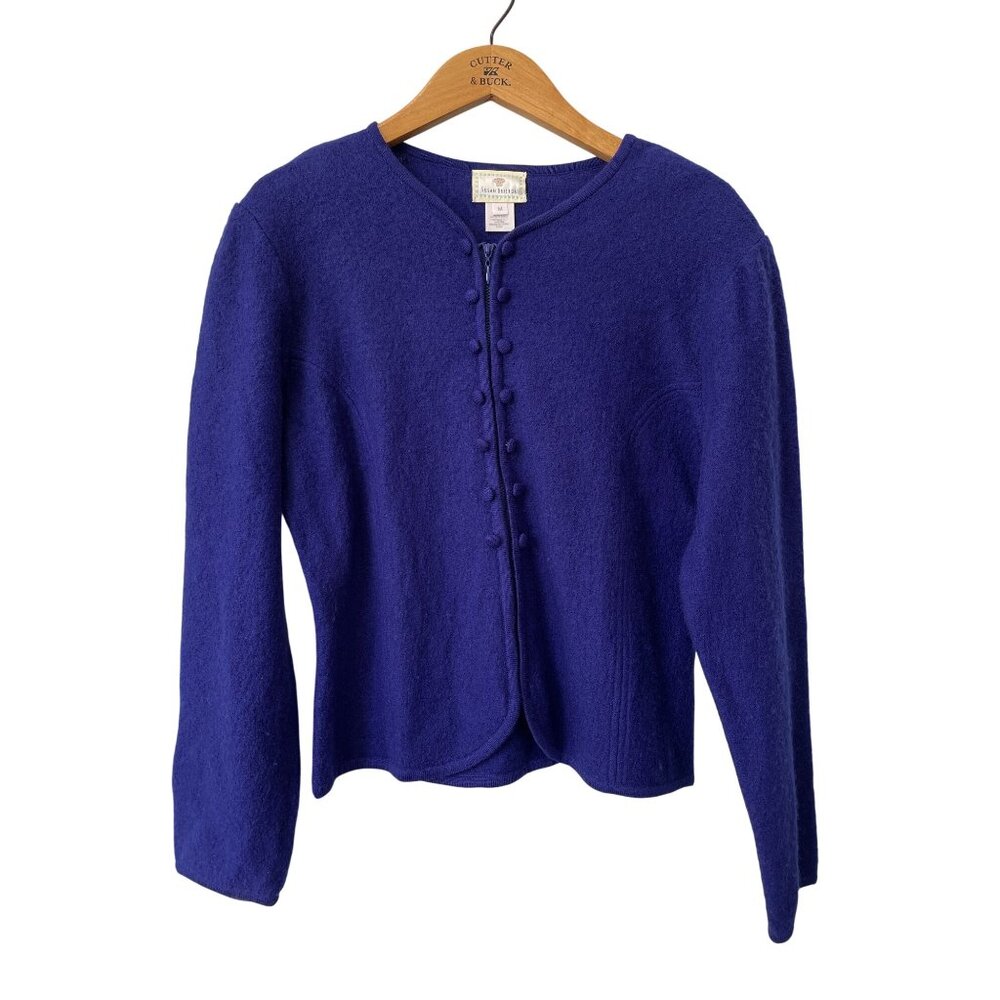 Vintage 90s Susan Bristol Cardigan Size Medium Night Sky Blue Wool Deadstock NEW